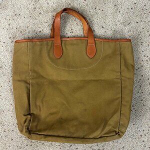 FLAWED Filson Canvas Open Top Bucket Tote Bag Tan Leather Handles *AS IS